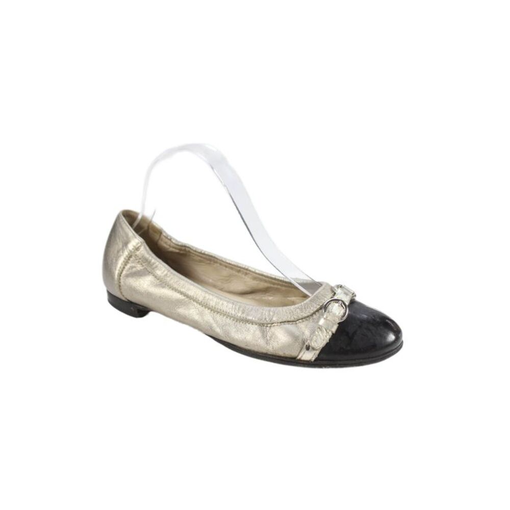 AGL Attilio Giusti Leombruni Womens Cap Toe Buckle Flats Shoes Gold Size 7.5
